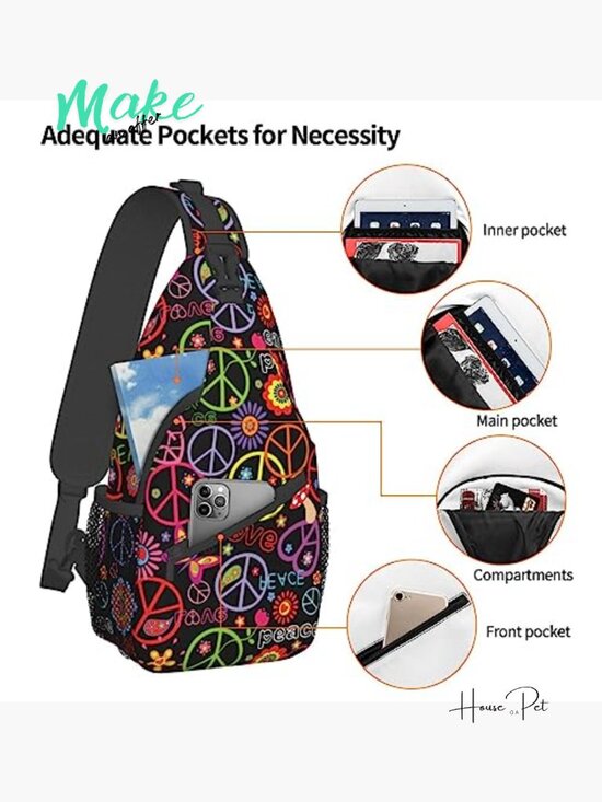 Hippie Peace Sling Bag Crossbody Shoulder Chest Backpack Travel Daypack Hiking main image 4